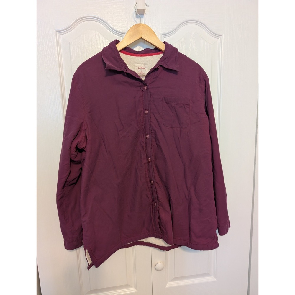 LL Bean Fleece Lined Shacket Solid Purple Size Women's Large Warm Shirt Cozy